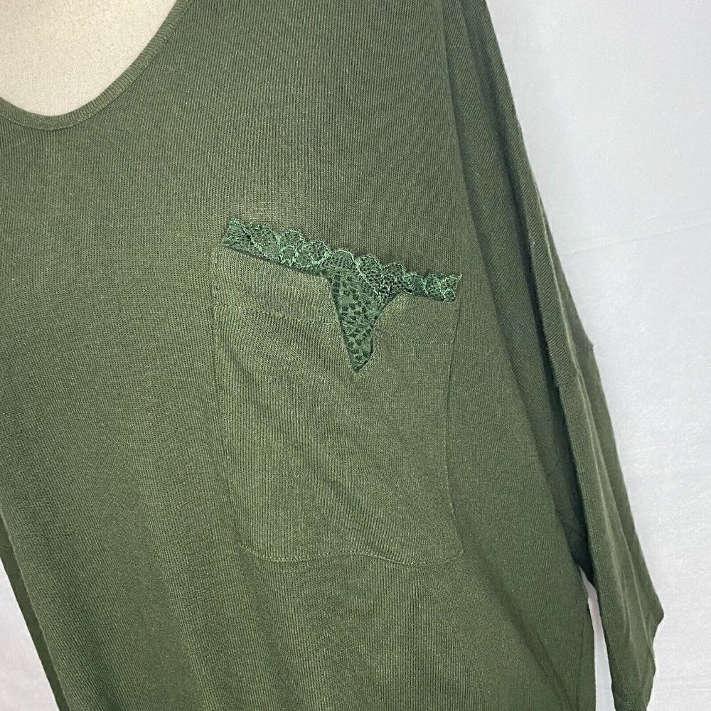 SUZANNE BETRO Olive Green Lace Pocket Women's Knit Top Shirt Sz 3X - Picture 3 of 7
